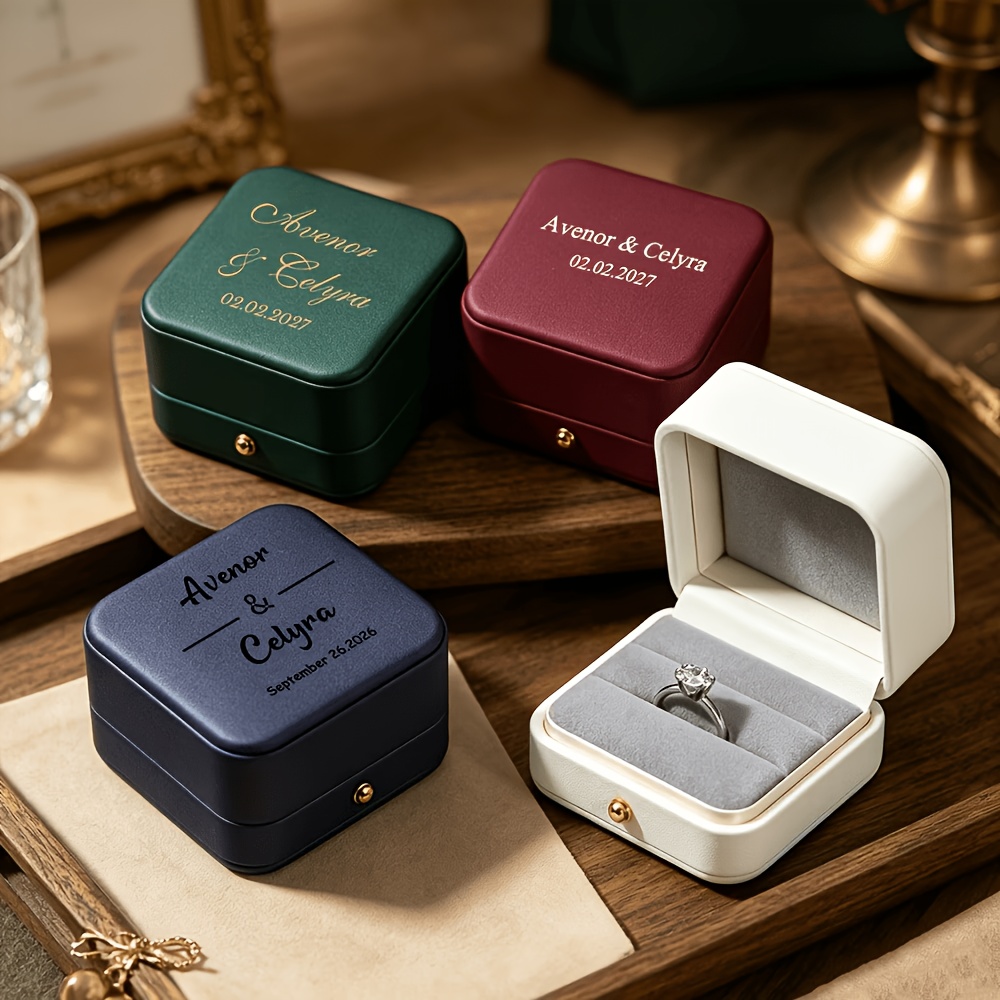 Personalized Retro PU Leather Ring Box, Custom Engagement Organizer